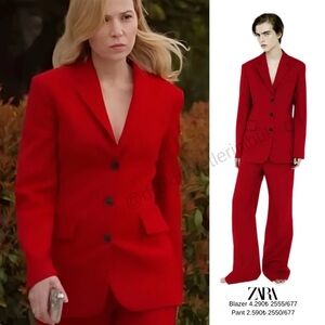 ZARA ZW COLLECTION SUIT SET STRAIGHT CUT JACKET + HIGH WAIST PANTS BRIGHT RED